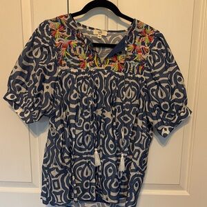 Entro Navy and White Embroidered Blouse